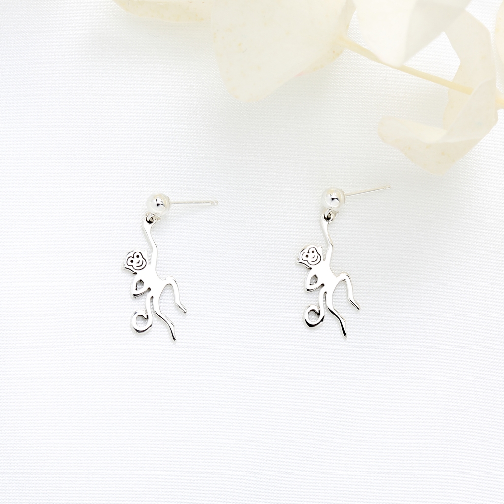 【Angel & Me】Monkey s925 sterling silver earrings (changeable ear clips) gift, , large