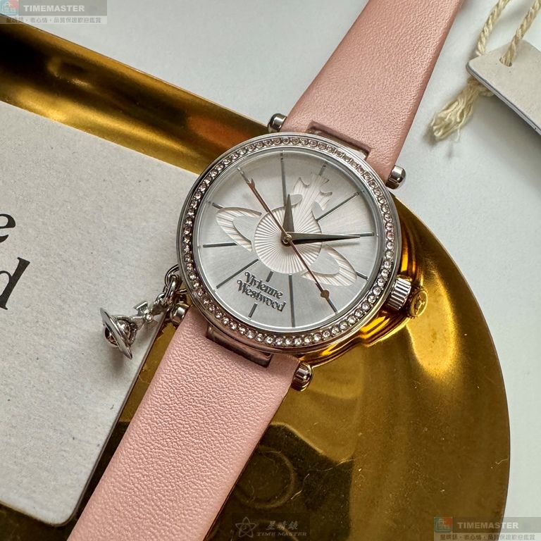 [星晴錶業]Vivienne Westwood手錶,32mm,VW30324銀白色錶面銀錶殼粉紅真皮皮革錶帶款, , large