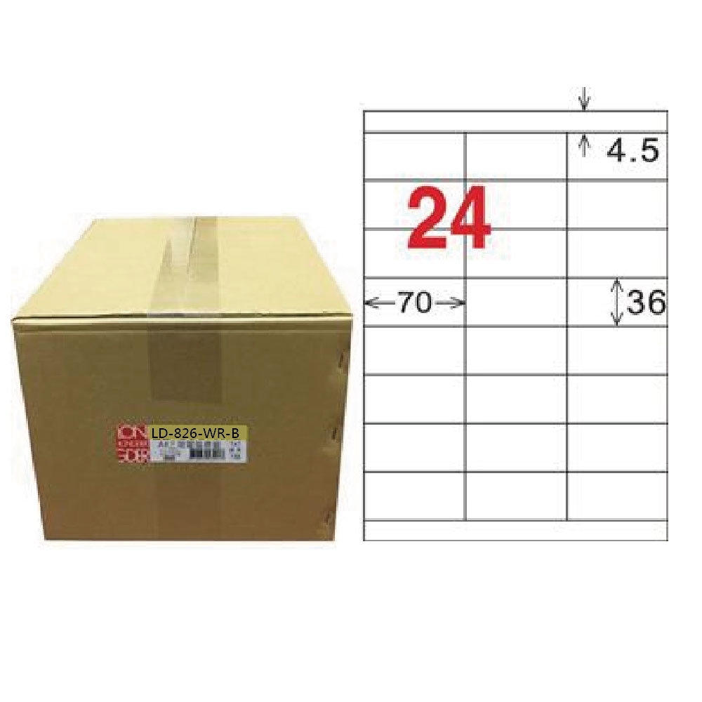 【龍德】LONGDER 三用電腦標籤 A4 24格 36*70mm可再貼1000張/箱 LD-826-WR-B(適用雷射、噴墨、影印), , large