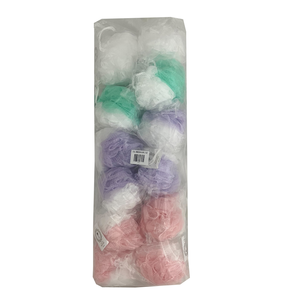 【超值箱購12入組 粉/紫/綠/白 顏色隨機出貨】柔彩沐浴球 沐浴球 洗澡巾 沐浴 台灣製造 細柔材質 起泡容易 刷背巾 吊掛易乾, , large