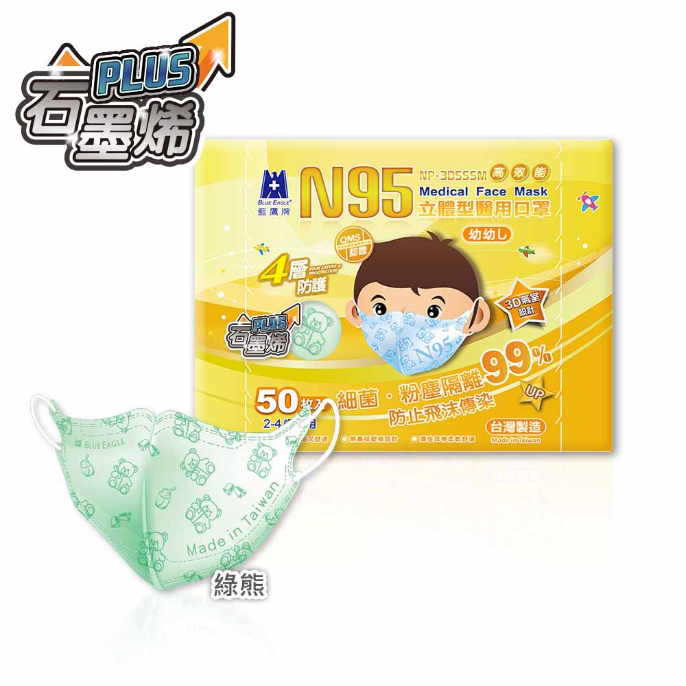 【醫碩科技】藍鷹牌 N95石墨烯 3D立體型2-4歲幼幼醫用口罩 多色可選, , large