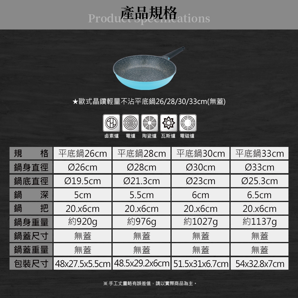 Miyaco 米雅可 歐式晶鑚輕量不沾平底鍋不沾鍋IH無蓋附蓋 28cm單把 無蓋-Leidea樂德兒, , large