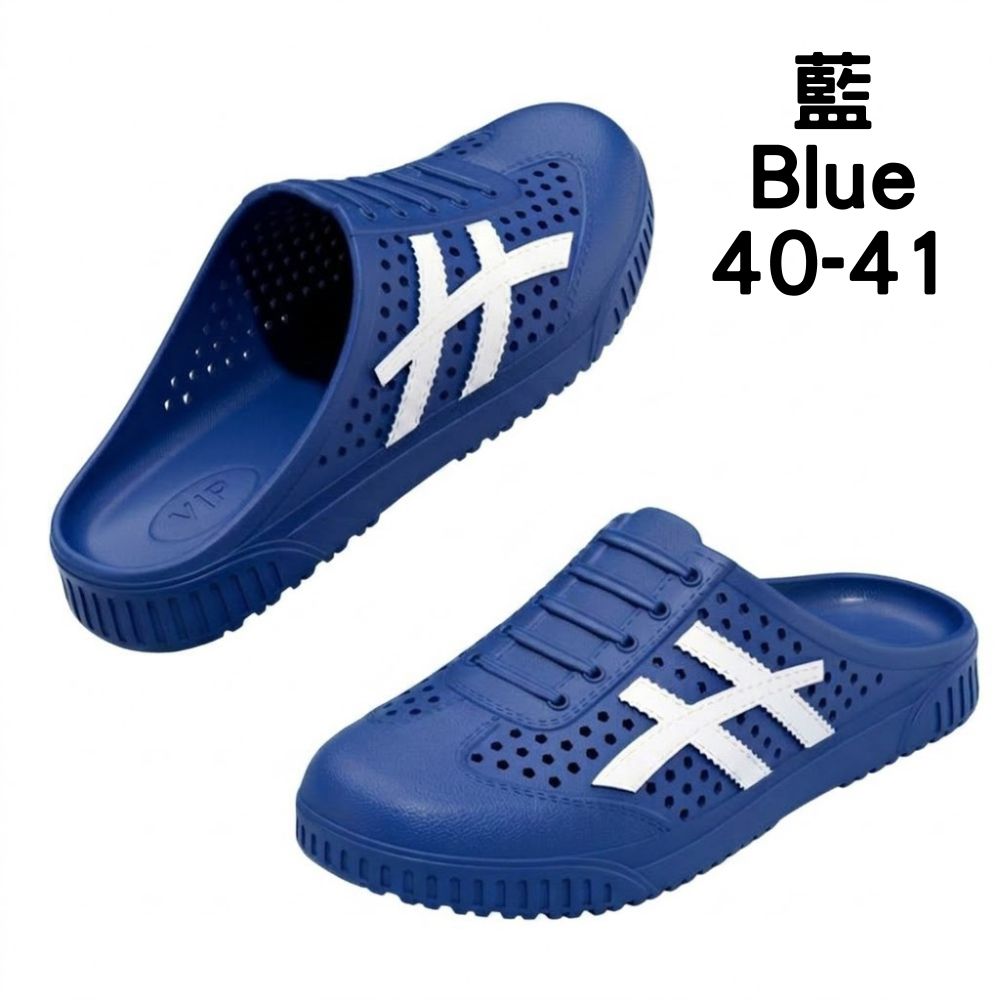 夏季男士透氣洞洞半拖鞋｜一腳蹬懶人休閒鞋｜防滑沙灘拖鞋, , large
