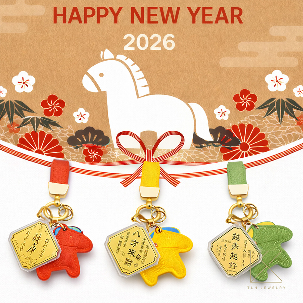 【TLH】999純金 馬上好運 黃金金箔吊飾 隨機贈送馬年御守 (馬年 過年 送禮), , large