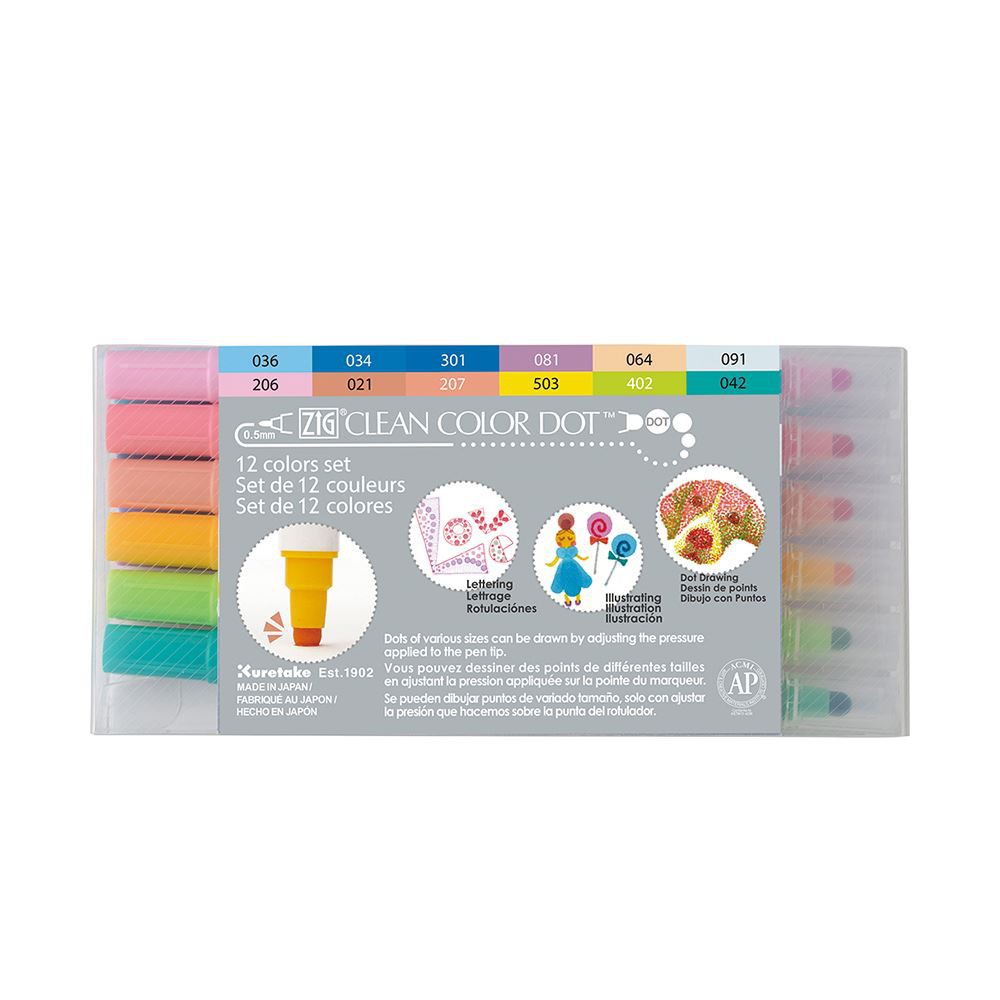 *需預訂【Kuretake日本吳竹】ZIG Clean Color Dot點點筆一般色 十二色組(TC-6100-12V), , large
