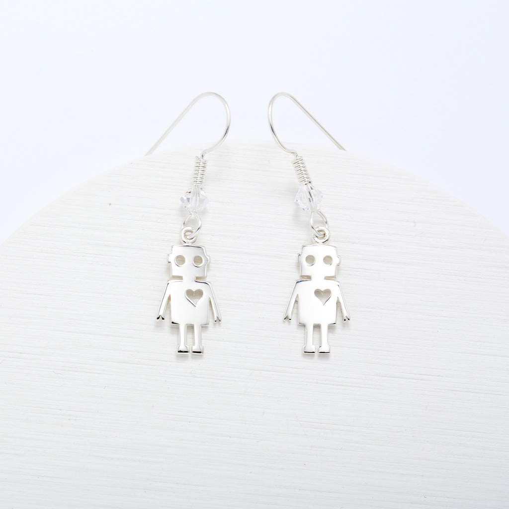 【Angel & Me】Cute Robot s925 sterling silver earrings (changeable ear clips) gift, , large