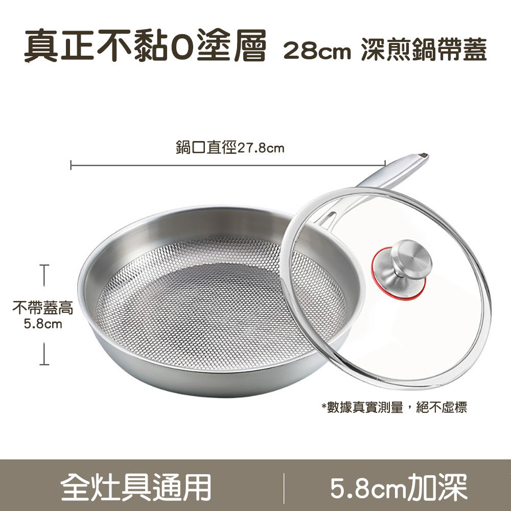 【CITY STAR】28cm uncoated honeycomb frying pan made of titanium 316 stainless steel, , large