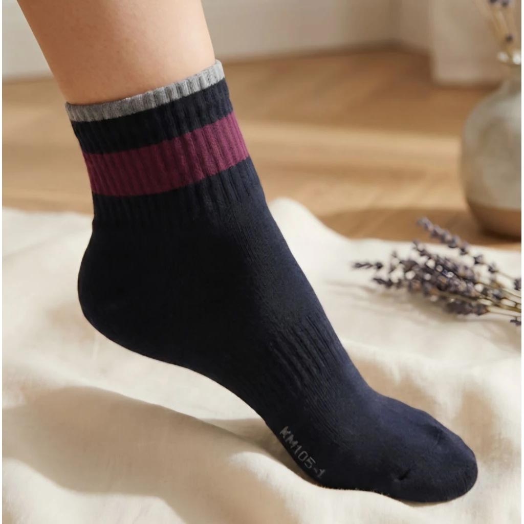 [Kaimei Cotton] 7-Pair Set MIT Made in Taiwan Pure Cotton 1/2 Towel Bottom Sports Socks Urban Black Two-Color Edges, , large