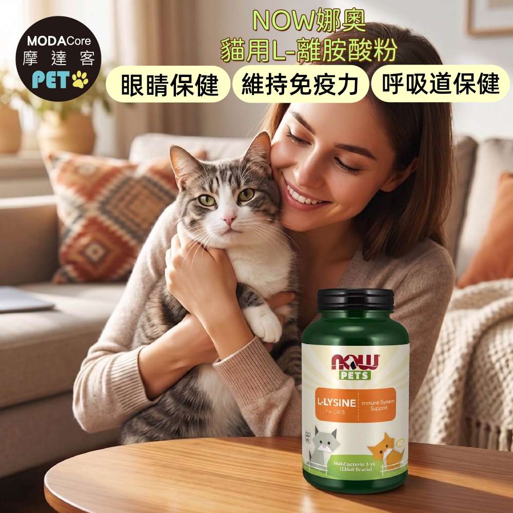 摩達客 美國進口 NOW娜奧貓用L-離胺酸粉 226.8g/瓶｜貓咪營養保健, , large