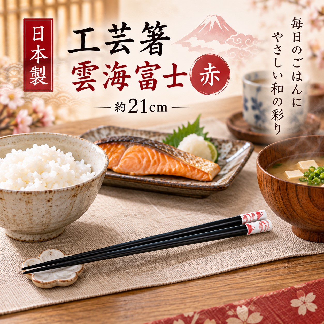 【HIYASU日安工坊】日本工藝箸-雲海富士 紅 21cm, , large