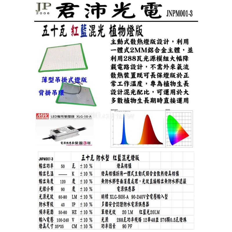 【君沛植物燈】LED植物燈 50W 吊掛式 紅藍混光 高光效 植物生長燈, , large
