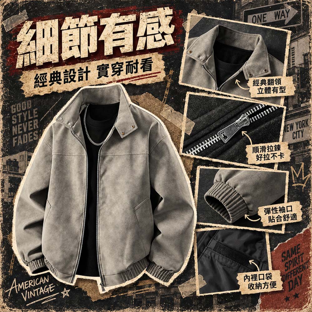 【CITY STAR】老派街頭美式外套 復古休閒翻領飛行夾克 男款皮衣, , large