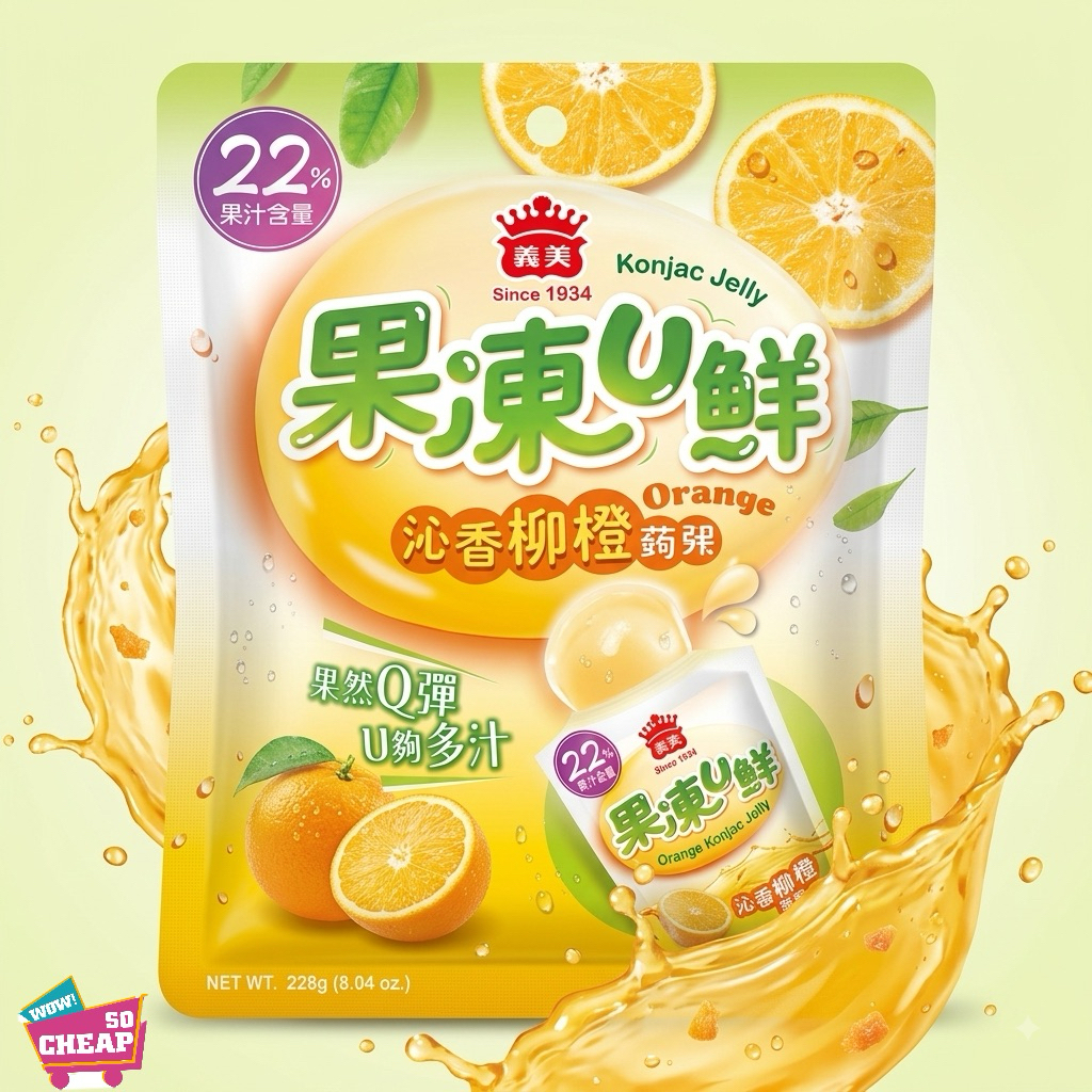 義美 果凍U鮮-沁香柳橙蒟蒻228克x2包, , large