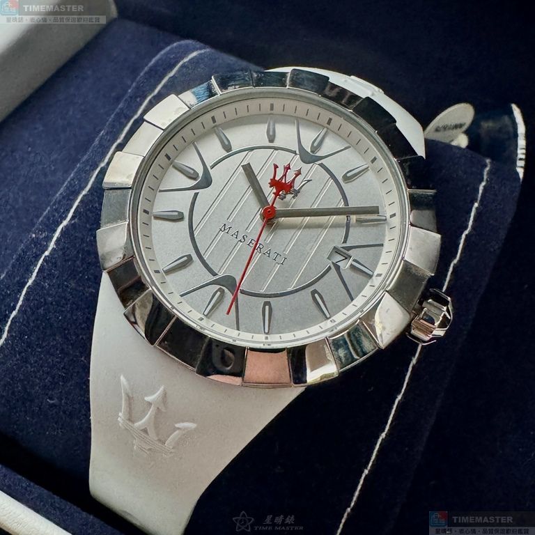 [星晴錶業]MASERATI手錶,38mm,R8851103503白色幾何立體圖形錶面銀錶殼白矽膠錶帶款, , large