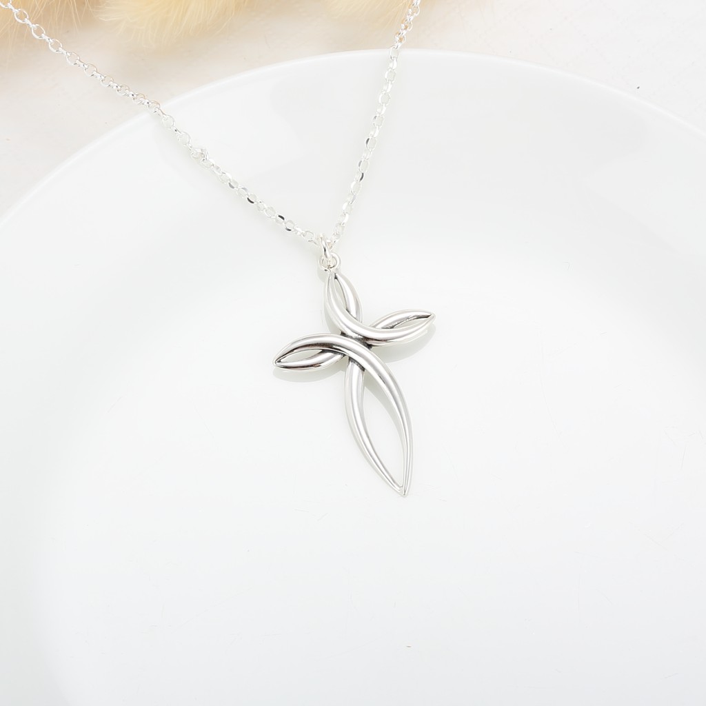 【Angel & Me】Curve Cross s925 Silver Necklace Birthday Christmas gift, , large