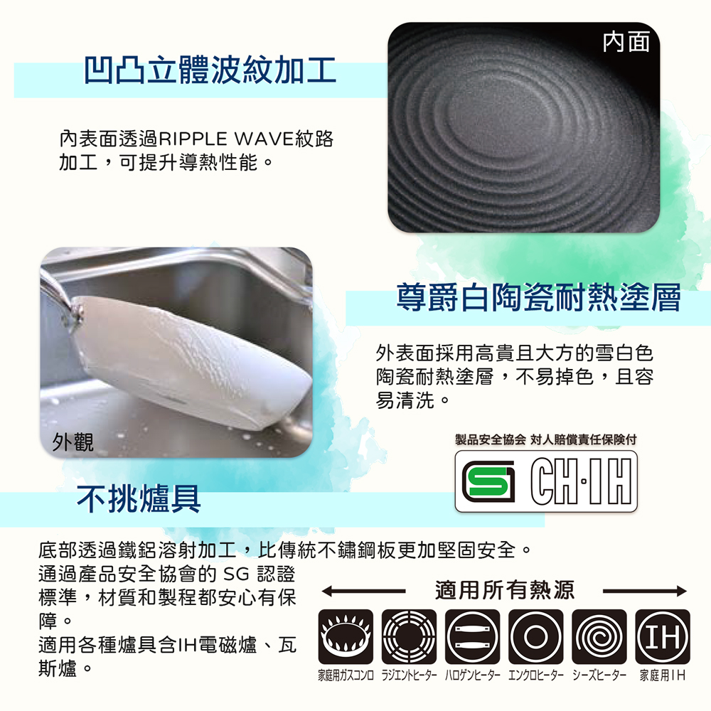 【hokua】Japanese-made PLAIRE IH white Non-stick Wok 28cm, , large