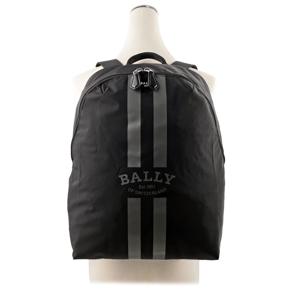 BALLY On The Go Round 條紋尼龍後背包/贈收納袋/黑色, , large