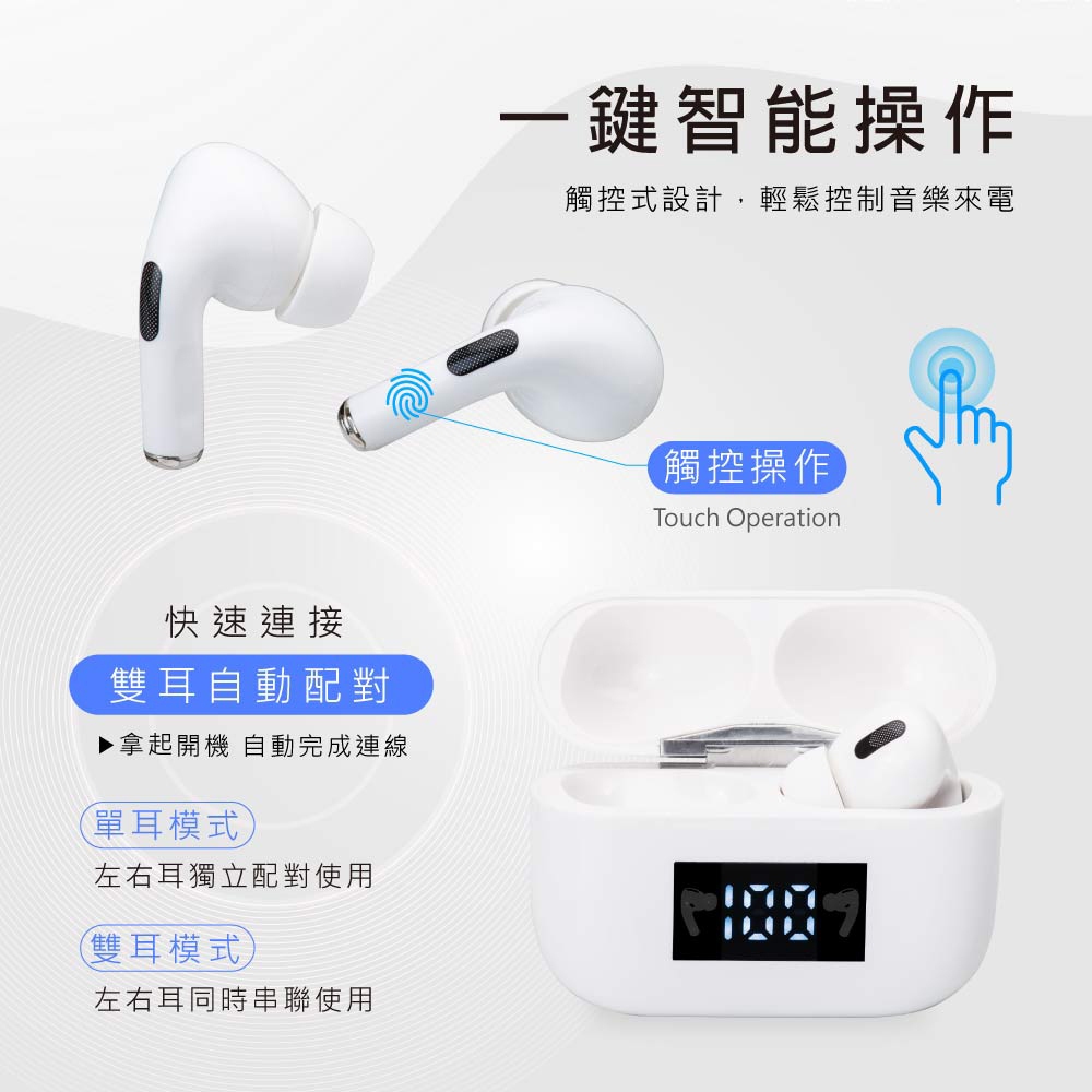 E-BOOKS SS34 True Wireless Classic Battery Display Bluetooth 5.0 Headphones Stable Connection LED Power Display, , large
