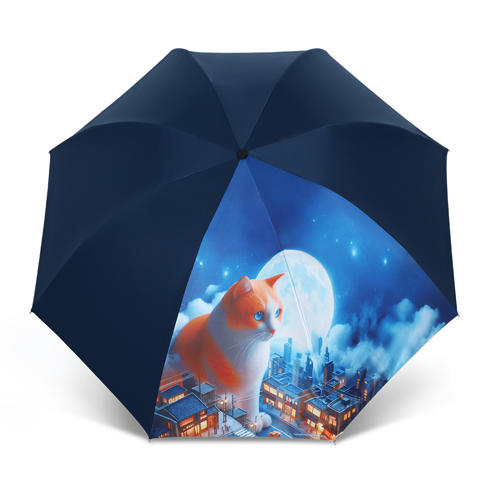 [TDN] Moon Cat  Cooling Auto-Fold Umbrella &ndash; Instant Close Umbrella (B7433C) &ndash; Navy Blue, , large