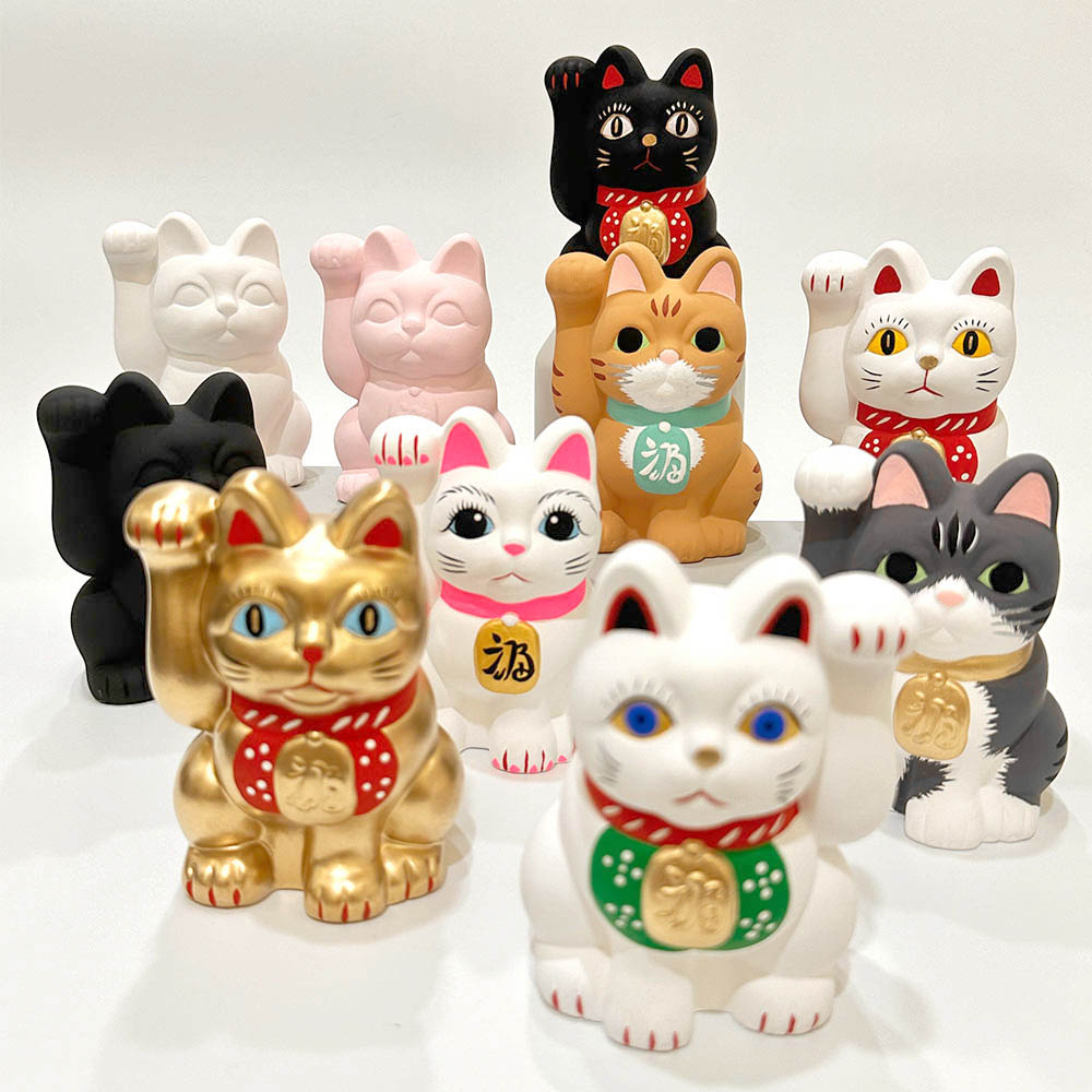 maneki-neko-Patterned Green (Left Paw Raised), , large