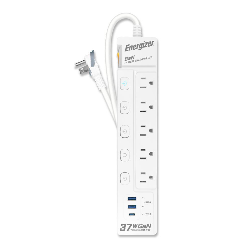 Energizer GaN 37W 6-port 3-outlet 5-port USB extension cable, 1.8m (2 USB ports, 1 TYPEC, new safety standard, made in Taiwan), , large