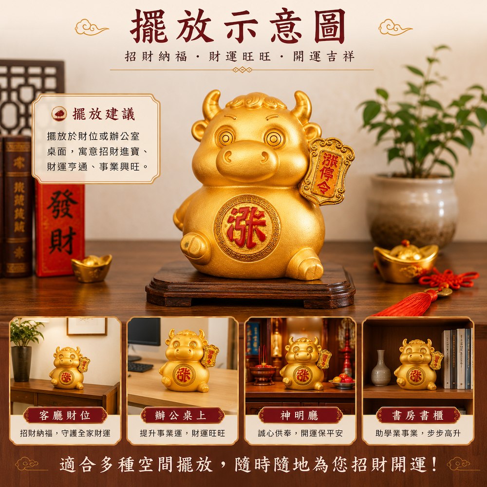 【A&R】招財開運 漲停福牛擺飾附精美禮盒 提袋, , large