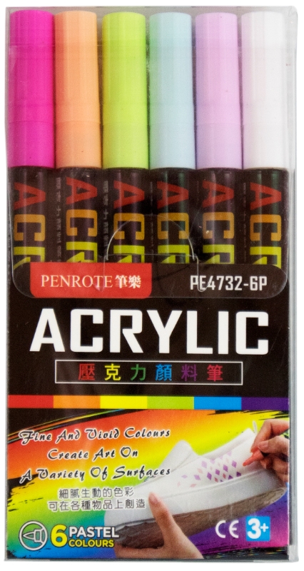 【PENROTE 筆樂】壓克力顏料筆6入(細) 柔和色, , large