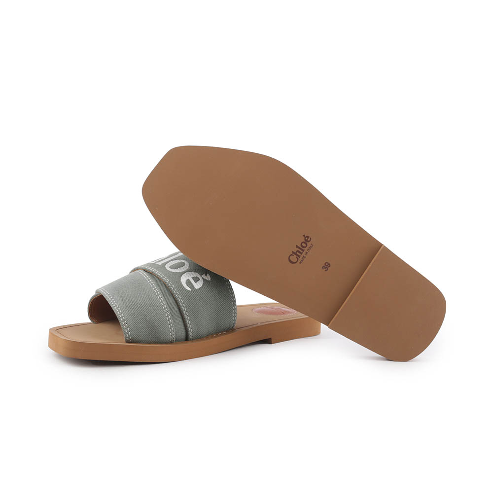 CHLOE' WOODY FLAT MULE 棉質牛仔平底拖鞋36/森林綠, , large