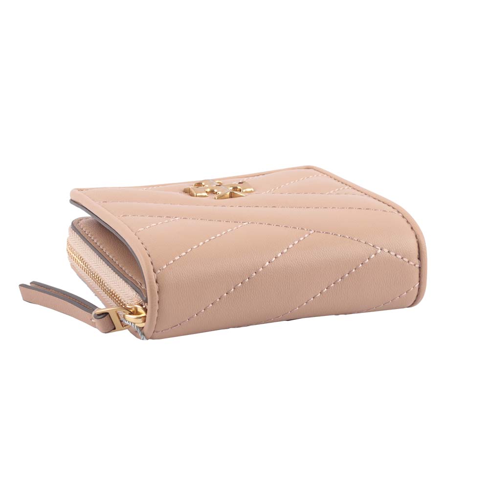 Tory Burch Kira 絎縫皮革暗釦拉鍊零錢袋短夾/淺沙色, , large