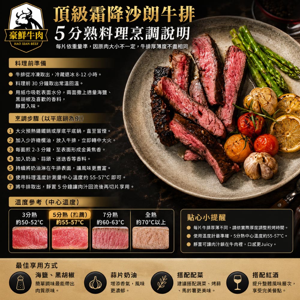 豪鮮牛肉 美國PRIME頂級霜降沙朗牛排3片（400g&plusmn;10%/片）, , large