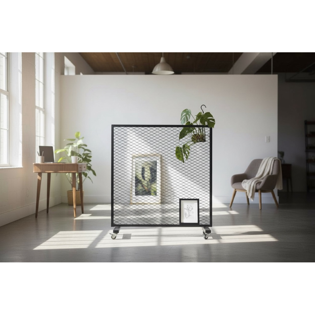 【 SHAONIANNA.TW 】工業風鐵網移動隔間架｜附輪展示架／植栽牆／空間分隔｜, , large