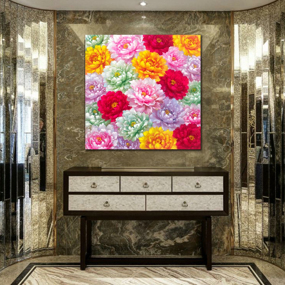【御畫房】五行牡丹 國家一級畫師手繪油畫80&times;80cm(VF-168), , large