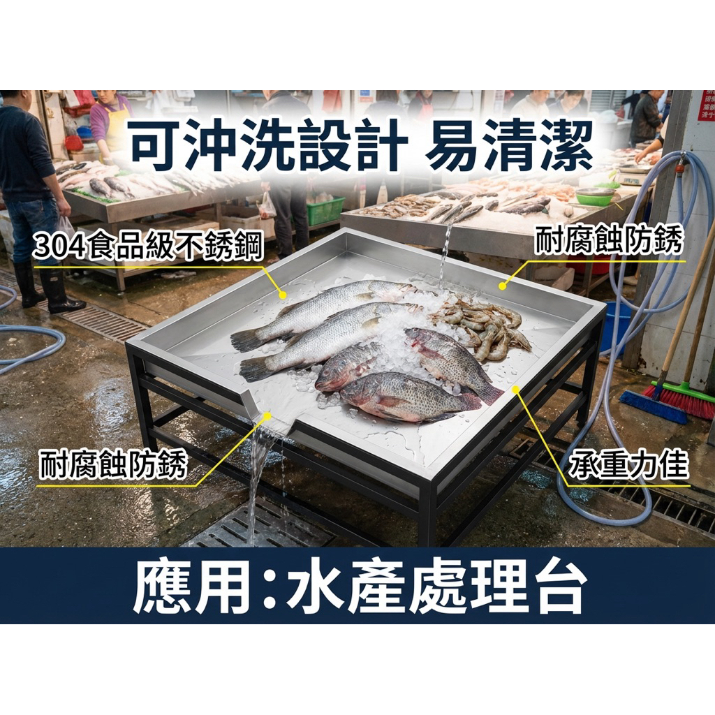 【 SHAONIANNA.TW 】304不鏽鋼水盤 接水盤 集水盤 托盤｜特大90*90 高8cm｜台灣製大型不鏽鋼水盤工作台可沖洗設計的肉攤魚攤作業檯, , large