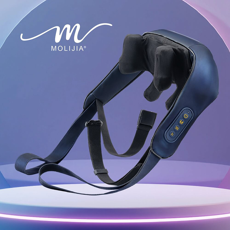 【MOLIJIA 魔力家】M637 無線免手持-充電式肩頸按摩帶-黑曜藍, 黑曜藍, large