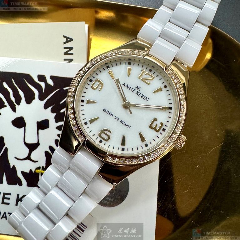 [星晴錶業]ANNE KLEIN手錶,34mm,AN00546白色, 貝母錶面金色錶殼白陶瓷錶帶款, , large