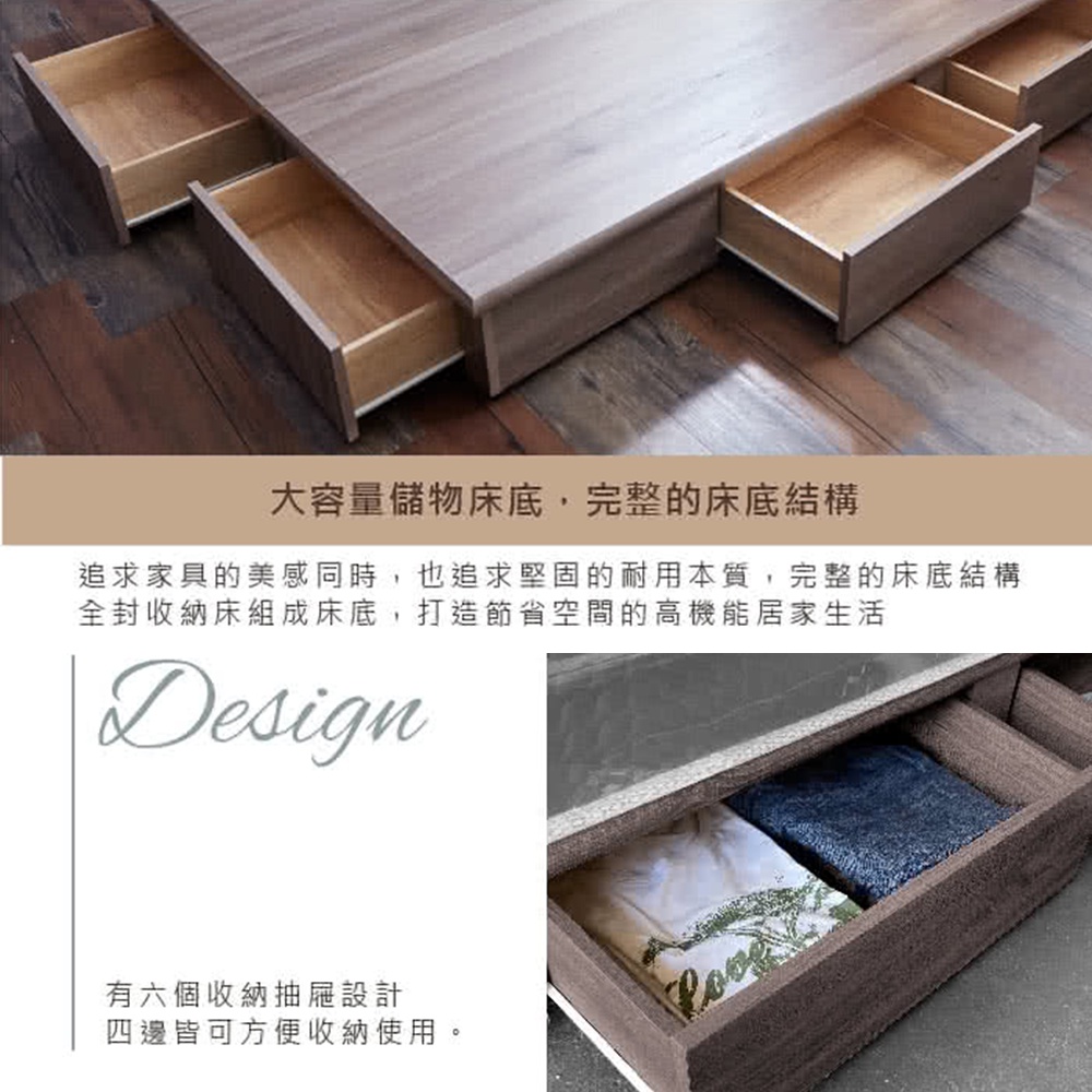 【藤原傢俬】全木芯板新6抽2件式房間組(新6抽床底+2層收納床頭), , large