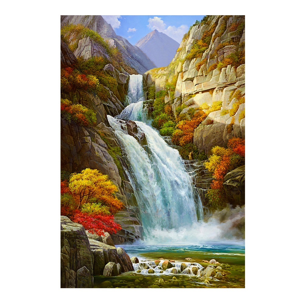 【御畫房】高山飛瀑 國家一級畫師手繪油畫60&times;90cm(VF-106), , large