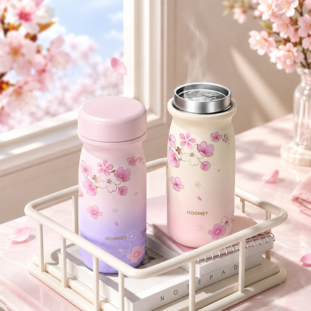 【虎米Hoomey】櫻花迷你口袋 保溫杯 316不鏽鋼 咖啡杯 輕量隨身杯 350ML(直飲口), , large
