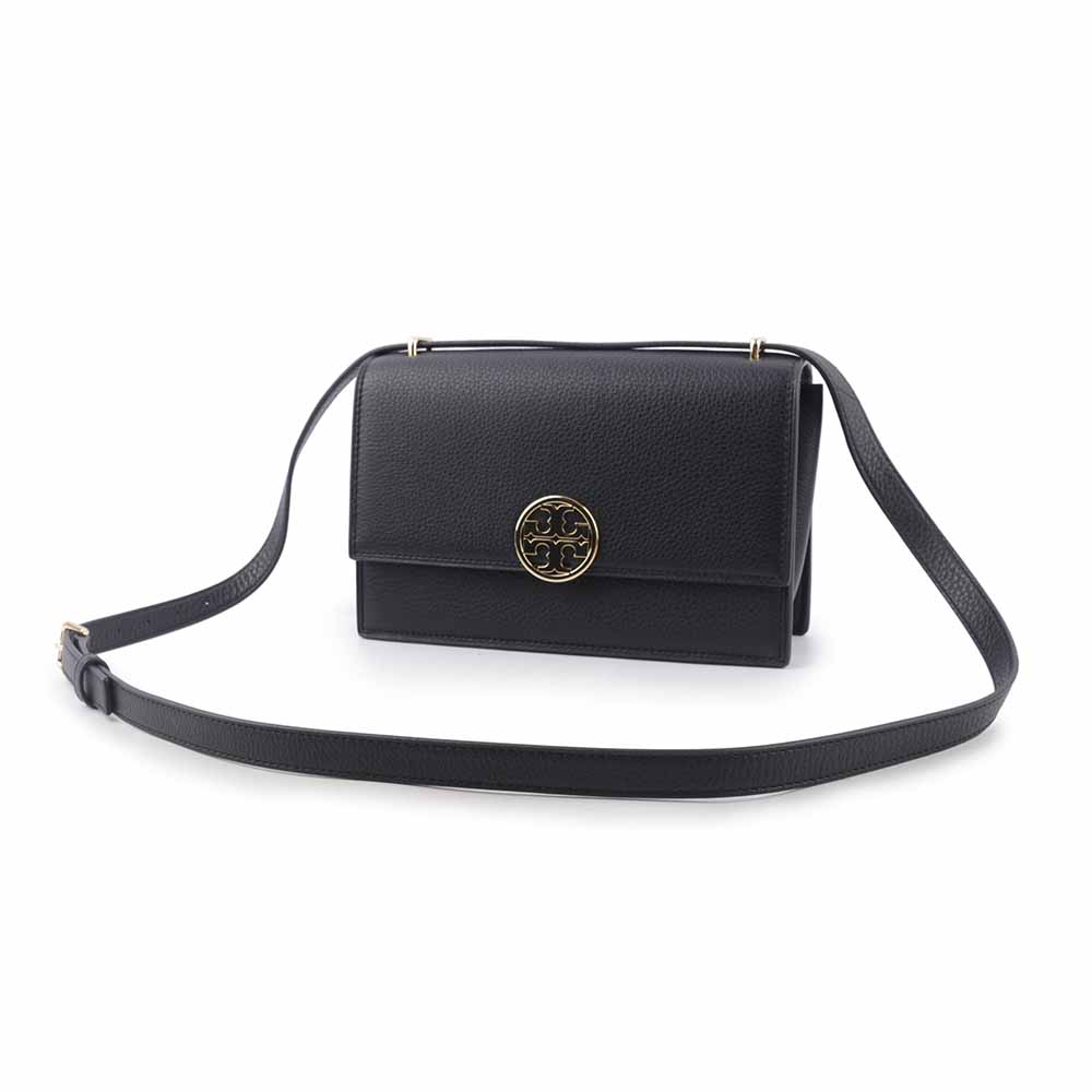 TORY BURCH Miller 荔枝皮革翻蓋肩背/斜背二用包/黑色, , large