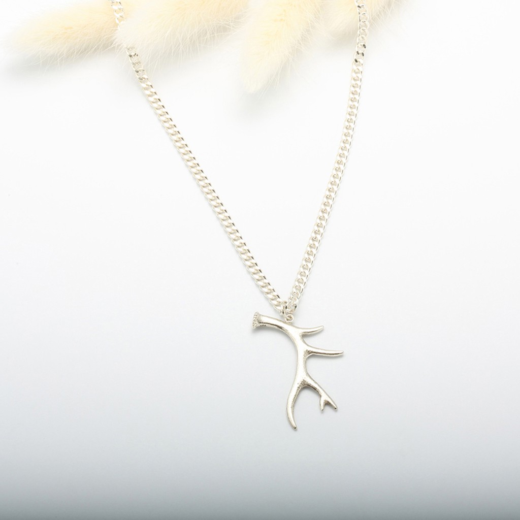 【Angel & Me】Large Deer Antler s925 sterling silver necklace Birthday gift, , large
