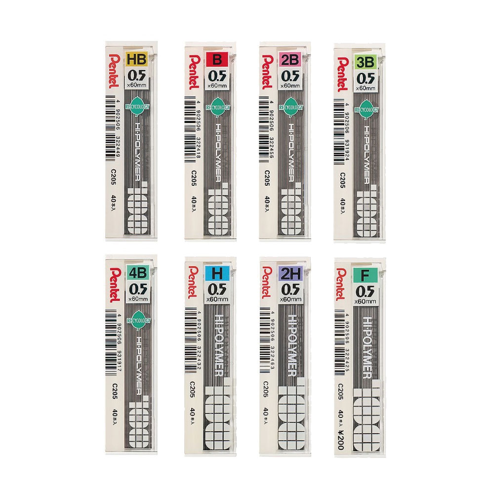 【Pentel 飛龍】HI-POLYMER 自動鉛筆芯 8種硬度 0.5mm 10筒/盒 C205 - 4B, , large