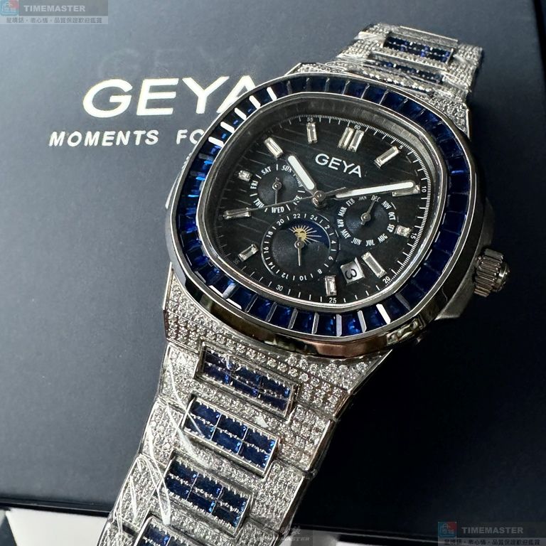 [星晴錶業]GEYA手錶,44mm,G78152GWB寶藍色錶面銀錶殼銀色精鋼錶帶款, , large