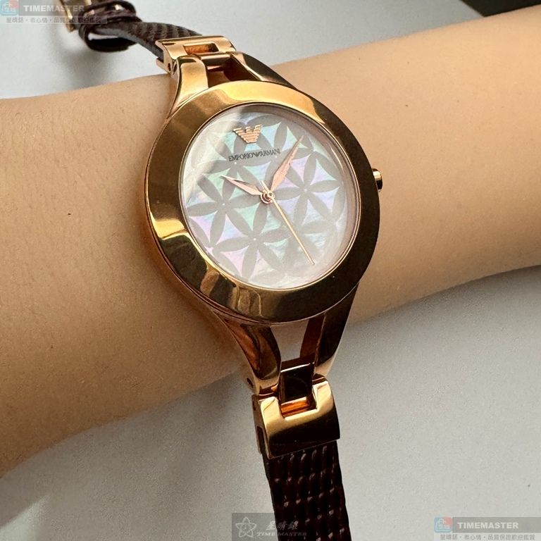 [星晴錶業]ARMANI手錶,34mm,AR00086貝母錶面玫瑰金錶殼咖啡色真皮皮革錶帶款, , large