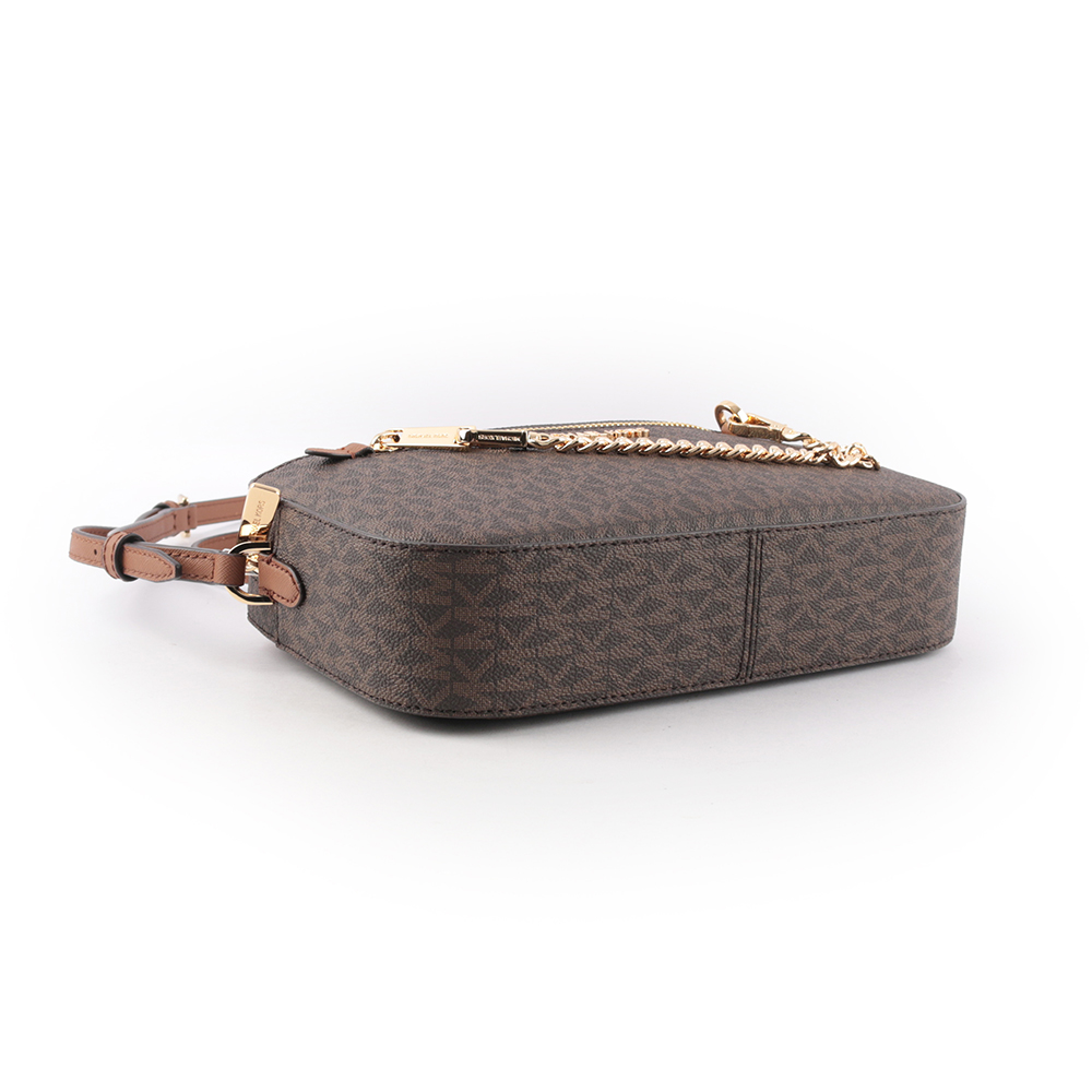 Michael Kors 金字滿版塗層帆布附鏈帶前口袋方包/咖啡色, , large
