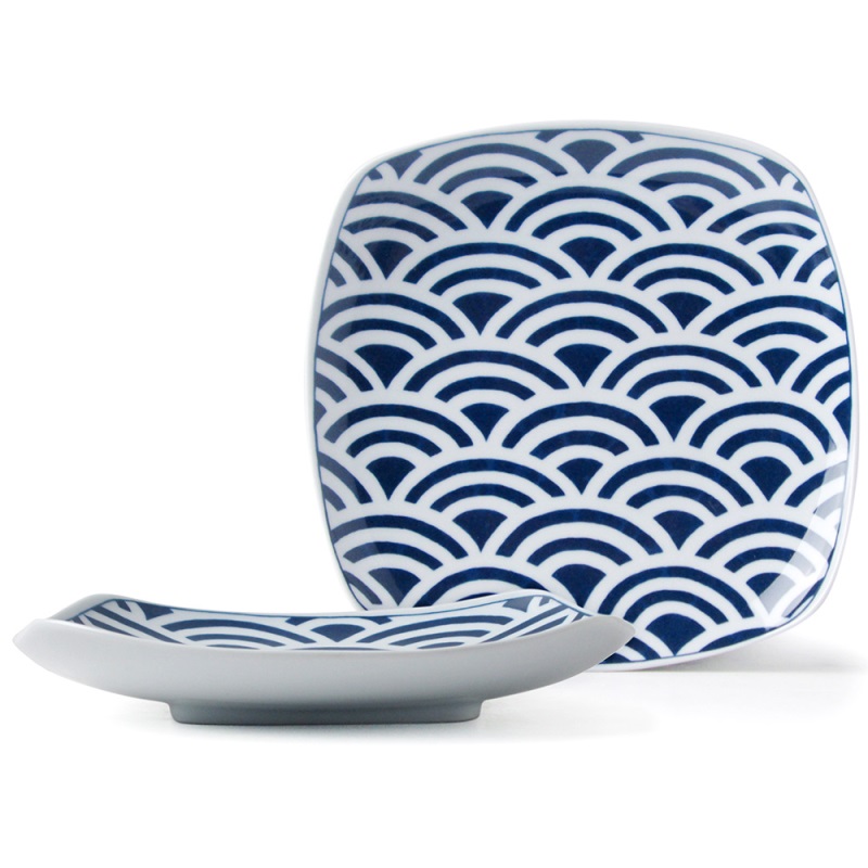 [豐名日本餐具] 8.0"輕量四角平盤 青海波 有田燒 / C08PL4-28-BB, , large