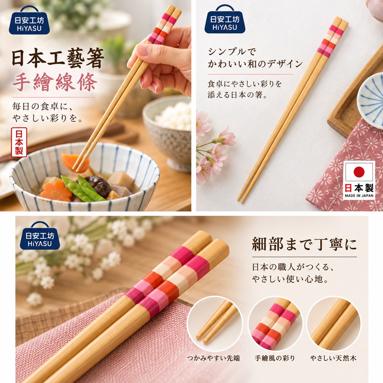 【HIYASU日安工坊】日本工藝箸-手繪線條 21cm, , large