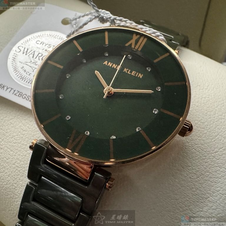 [星晴錶業]ANNE KLEIN手錶,32mm,AN00345墨綠色錶面玫瑰金錶殼綠陶瓷錶帶款, , large