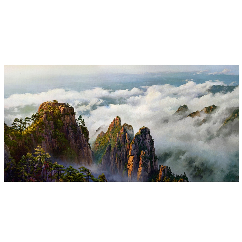 【御畫房】黃山雲海 國家一級畫師手繪油畫60&times;120cm(VF-137), , large