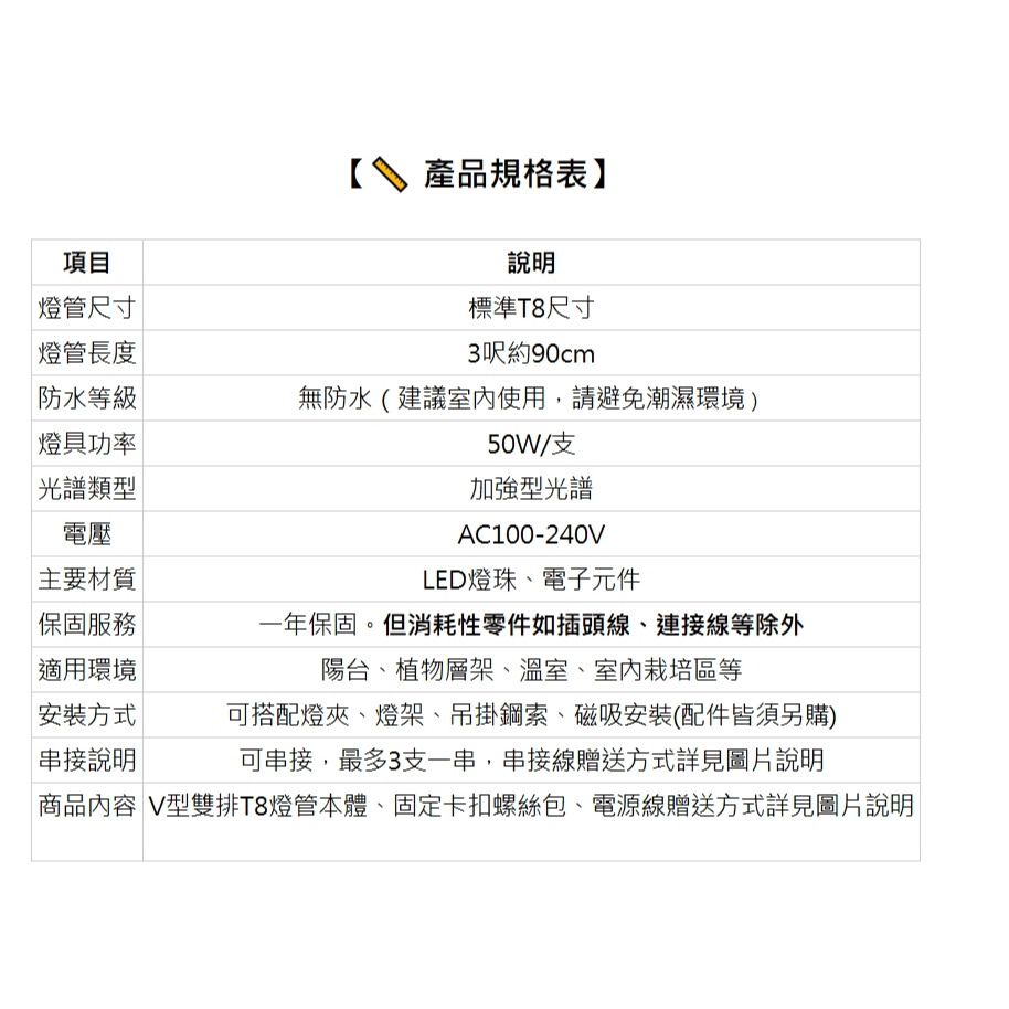 【君沛】V型雙排 50W 高功率 3呎 T8一體式植物燈 加強型光譜 抑制徒長 龍舌蘭 塊根 多肉控型 層架補光 免燈座, , large