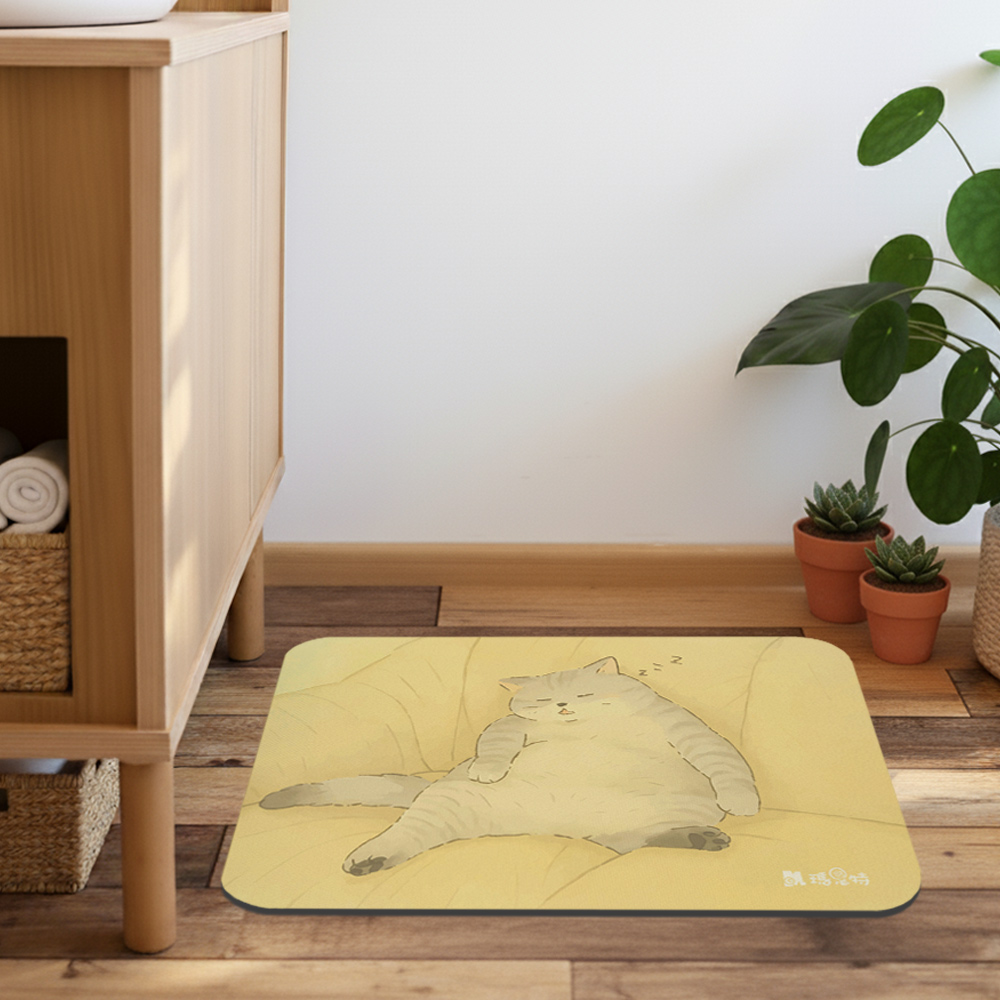 【怪獸】瑪思特 軟式珪藻土吸水地墊 睡癱貓系列 (60x40cm) -打盹貓, , large